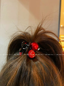 Fashionable Red Cherry Hair Clip Womens Elegance Diamond Embedded Back of Head Half up Hair Clip Tail Fixed Hair Accessory