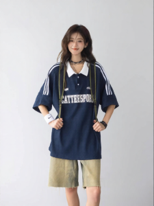 CHANT2nd | Waffle Knit Color Block Striped Polo Shirt Female