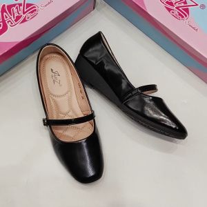 [JY] Classic Wedge Square Toe 1 Inch Leather Black Shoes Office/Student Shoes Women's Shoe