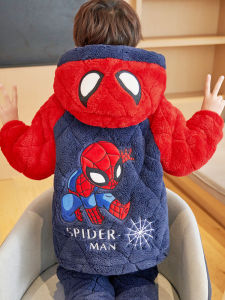 Thickened Coral Fleece PJs for Boys Spiderman Design Home Clothes Set with Cotton Sandwich Winter Pyjamas Kids Home Suit