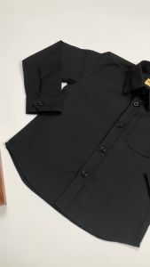 Bronkis Junior Kemeja Anak Laki Laki Desain Kemeja Lengan Panjang Linen Warna Hitam untuk usia 0-10 tahun