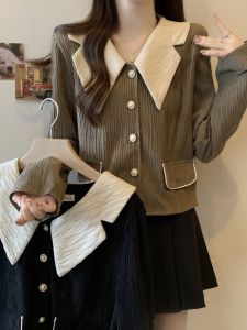 เสื้อเชิ้ตผู้หญิงไซส์ใหญ่สไตล์ฝรั่งเศส แขนยาว ทรงสลิมฟิต ทรงเข้ารูป เนื้อผ้าคอตตอนผสมโพลีเอสเตอร์ ฤดูใบไม้ร่วง 2024 แฟชั่นใหม่