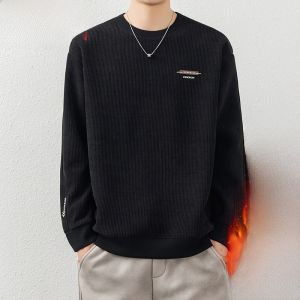 HENGYUANXIANG | Hengyuanxiang Mens Thickened Fleece Knitted Sweater Warm Inner Wear One-Piece Velvet Knit Base Shirt Fashionable Urban Style