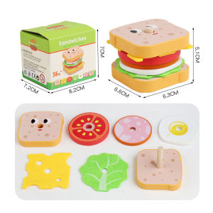 Children Pretend Play Wooden Hamburger Chips Set Kids Kitchen Toys Learning Educational Montessori Toys Pretend Play Toy