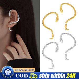 Fashion Plated Sliver Snake Shape Wrap Zircon Clip Earring Vintage Gothic Punk Earrings For Womens Trend Party Jewelry