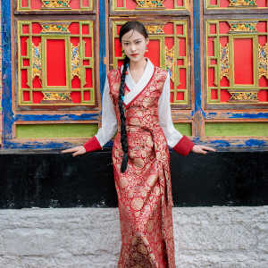 Red New Chinese Style National Style Dress Spring Summer Tibetan Clothing Womens Tibetan Clothing Trip Shoot Tibetan Bora Skirt