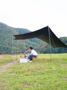 Camping Waterproof Flysheet UV-proof Shelter Tent Awning Butterfly Shape Tarp black Coating 5.2x4.4m