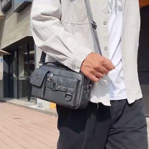[Msia Stock] Mens Leather Sling Bag Messenger Bag Cross Body Shoulder Beg Lelaki Kulit