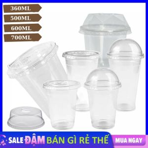 SET 50 Ly Nhựa PP Trơn Đáy Bầu Đáy Bằng Có Nắp Dung Đựng Nước Trà Sữa Cafe Nước Ép Tiện Dụng - Cốc Dùng 1 Lần Tiện Lợi