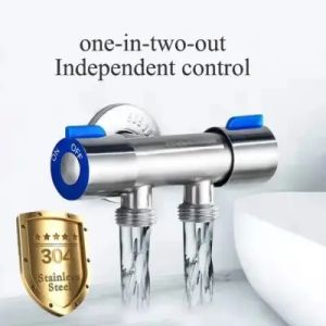 Stainless SUS 304 Kran Cabang Engkol Keran Shower Cabang 2 Kran Double Kamar Mandi 2 Way 2 Keran Tembok Wall Tap Mesin