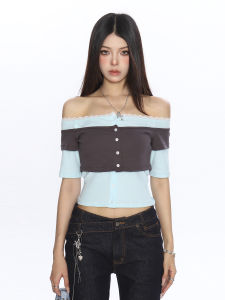 Slimming Illusion Two-Piece Style Boat Neck Short Sleeve T-Shirt