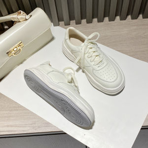 รองเท้าผ้าใบสีขาวหนังแท้สำหรับผู้หญิง ฤดูใบไม้ร่วง/ฤดูหนาว รองเท้าลำลองแบบมีพื้นหนา รองเท้าเดินแบบมีพื้นด้านหลัง รองเท้าผ้าใบสีขาวสำหรับผู้หญิง