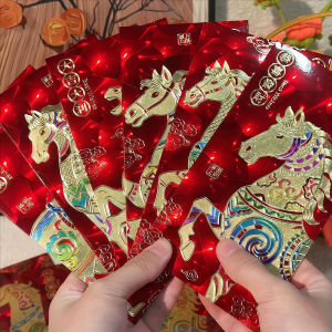 Yespery 12 cái năm mới óng ánh bao lì xì đỏ con giáp ngựa lá gói màu đỏ dập nổi 2026 năm con ngựa ang Pao