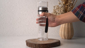 Botol Infuser Tumbler Kaca 400ml Dengan Gelas Tempat Saringan Stainless Steel 304 +Tali Teh Rempah