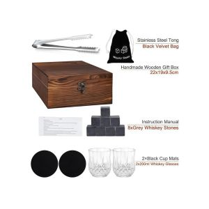 [SG Stock] Whiskey Gifts Set Whiskey Ice Stones Glass Set with Wooden Box Birthday Gift Wine Set