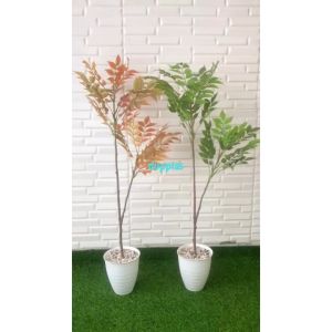 Pohon Artificial Daun Willow X2 Warna Merah & Hijau Semilatex Pot Tawon Pirus Putih Dekorasi Cafe Aesthetic