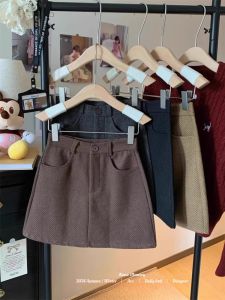 Gray Woolen High Waist A-Line Mini Skirt Womens Spring Autumn plus Size Flattering Short Skirt Slimming Skirt