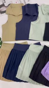 Set đồ nữ tập gym pickleball tennis cầu lông áo croptop kèm mút và chân váy có lót bảo hộ quảng châu BINSPORTS BN112