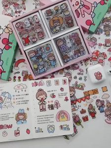 (100 lembar) TELADO Stiker Aesthetic Design DIY/Sticker botol minum 2D plastik/Buku Diary Stiker Motif/Stiker Anti Air Botol Hp Laptop Lucu PET Telado