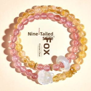 LINGFEI | Deluxe Elegant Womens Strawberry Crystal Yellow Crystal White Crystal Fox Bracelet