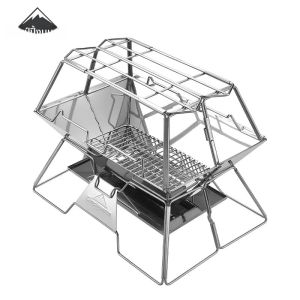 CAMPINGMOON MT-3-ST Outdoor Camping ชุดย่างบาร์บีคิวสแตนเลสแบบพกพาพับย่างบาร์บีคิวสแตนเลส Camping Grill