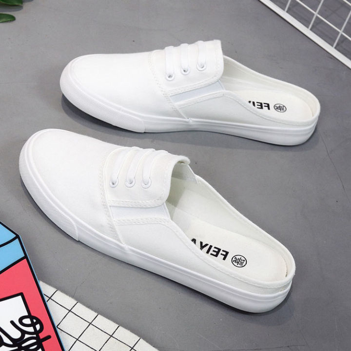 Spring Korean Style Students Flat Black and White Lovers Shoes Half