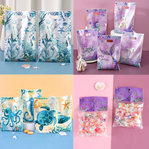 10/25/50pcs Underwater Animal Plastic Gift Packing Bag Kids Baby Shower Party Candy Bags Under the Sea Birthday Party Decoration