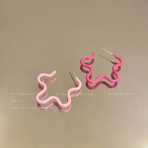 Adorable Blue Flower Womens Earrings Pink Dangle Studs Fashionable Unique Design Sweet Style Jewelry Accessories