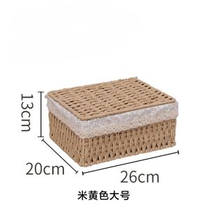 Wicker Basket Storage Box Grass Weaving Desktop Underwear Socks Key Storage Basket with Lid Hair Accessories Miscellaneous Cosmetics
