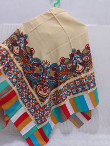Pre Loved / Thrift / Second / Mantan Scarf Jilbab Hijab Kerudung segiempat Elzatta bahan satin mix warna mewah rainbow Lebaran Kondangan