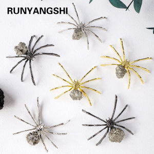 1PC Natural Healing Stone Chalcopyrite Crystal Cluster Animal Figurines Spider Crystal Crafts Ornament For Halloween Gifts