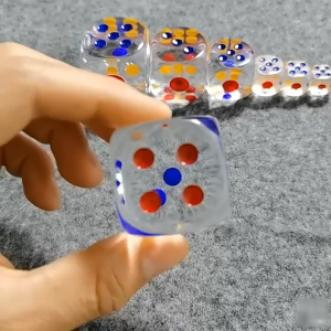 【20mm】Transparent Dice with Red Blue Yellow Dots Crystal Acrylic Board Game Dice for Party Teaching