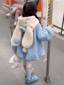 Girls Fleece Lined Jacket Autumn Winter Cartoon Character Hooded Coat Thick Warm Zipper Closure Long Sleeve for Kids And Toddlers