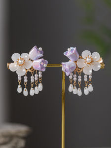 Elegant Neon Bellflower Tassel Hair Accessories for Girls Cute Princess Style Clip on Hair Decorations Traditional Chinese Style