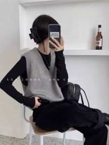 เสื้อกั๊กถักสไตล์ฝรั่งเศสสำหรับผู้หญิง ทรงสั้น ดีไซน์เก๋ไก๋ สไตล์ย้อนยุค เสื้อคลุมกันหนาว ฤดูใบไม้ร่วง/ฤดูหนาว เสื้อถัก