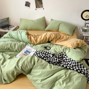 Elegant Black Washed Cotton Duvet Cover Single Student Dormitory Bedding Set Three Pieces Sheet Four Pieces Solid Color