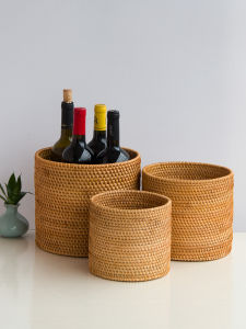 High End Woven Autumn Vine Storage Bin for Paper Waste Wine Bottles Trash Can Organizer for Living Room Desktop Cleaning Tool