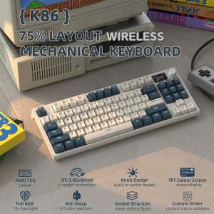ATTACK SHARK | ATTACK SHARK K86 Smart Screen Mechanical RGB Wireless Gaming Keyboard75% LayoutTri-Mode Hot-Swap Rechargeable Battery &Gasket