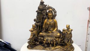 Tượng phật bà quan âm và tiên đồng ngọc nữ bằng đồng cao 50cm ngang 48cm nặng 30kg