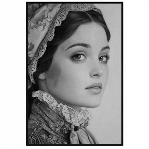 Tranh chân dung chì chủ đề thiếu nữ thời phục hưng.Tranh treo tườngdán tường trang trí nội thất.CGI-1252