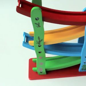 Wooden 4 Tracks Ladder Ramp Racer Toddler Toys Race Track Car  for Kids Boys Girls Gifts with 4 Small Racers children