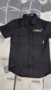 Áo sơ mi boy phố tay ngắn vải lụa co giãn nhẹ in chữ LODES thoáng mát trẻ trung hè 2024 - MILIN SHOP