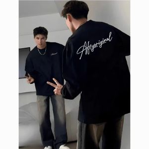 Áo Thun Cotton Cổ Tròn Dài Tay Rộng Rãi Thường Ngày Mùa Xuân Thu Mỏng Phong Cách Mỹ Thiết Kế Cá Nhân Đa Năng Cho Nam