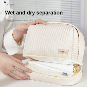 Huife Portable Cosmetic Pouch Women PU Leather Makeup Bag Travel Toiletries Organizer Storage Washbag