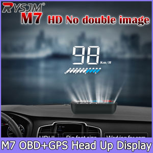 RYSJM | Glass Projection Head Up Display M7 OBD2 GPS HUD Big Font Dashboard GPS Speedometer RPM Over Speeding Voltage Alarm