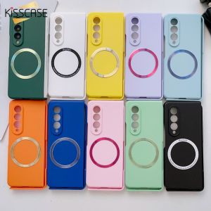 KISSCASE For Samsung Z Fold5 Fold4 Fold3 5G Magsafe Case Wireless Charging Ultra-thin Skin Friendly Matte Silicone Shockproof Cover For Samsung Galaxy  Zfold5 5G Case