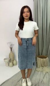 P&G JEANS - Knee Length Highwaist Jeans Skirt Span 7/8 Rok Belah Samping
