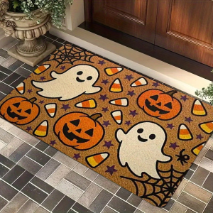 VIKAMA Halloween Spooky Pumpkin Door Mat Non-Slip Resistant Dirt Floor Mat Kitchen Bedroom Carpet Holiday Home Decoration