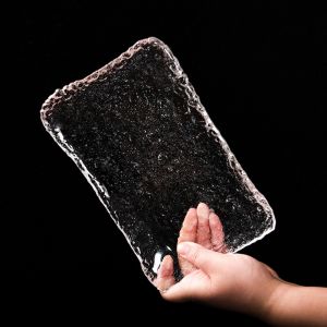 Rectangle Glass Fruit Plate Dessert Snack Sushi Dish Luxury Style Freshly Popular Bowl Pure Color Rectangular Tray for Everyone