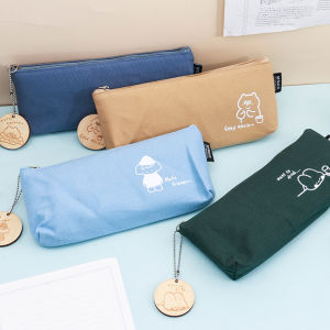 Large Capacity Canvas Triangle Pencil Case Girl Version Simple Creative Cartoon Artistic School Supplies for Junior High Students